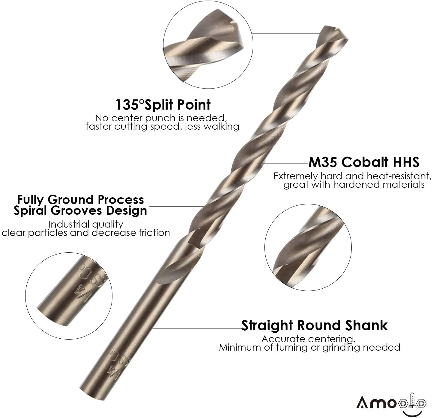 [Bulk Buy] Cobalt Drill Bit Set, M35 High Speed Steel Metal Drill Bits Jobber Length for Hardened Metal