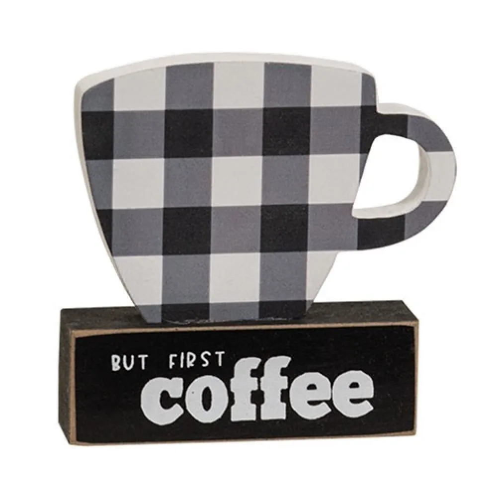 *But First Coffee Buffalo Check Coffee Cup on Base