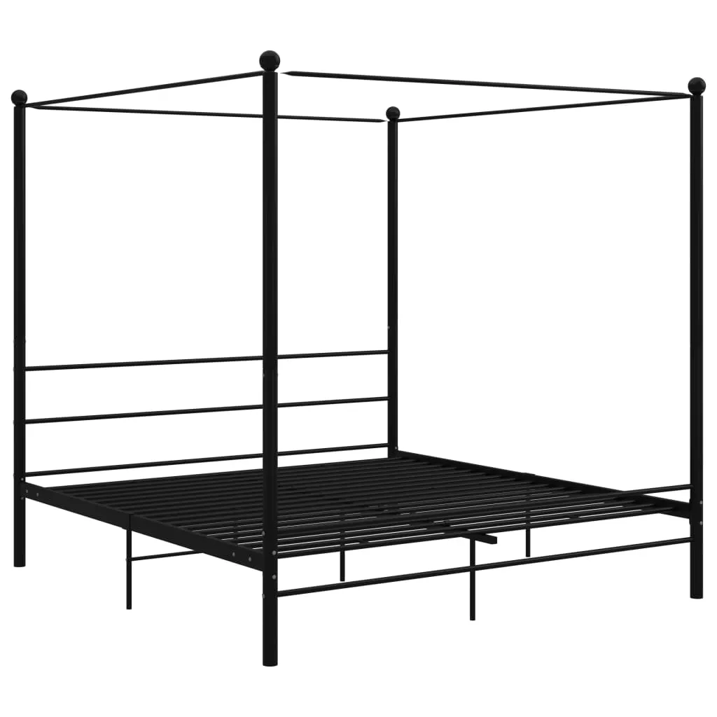 Canopy Bed Frame Black Metal 200x200 cm