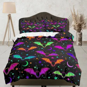 Colorful bats halloween bedding & pillowcase, gothic duvet cover, dorm bedding, halloween goth decor toddler bedding, halloween gift