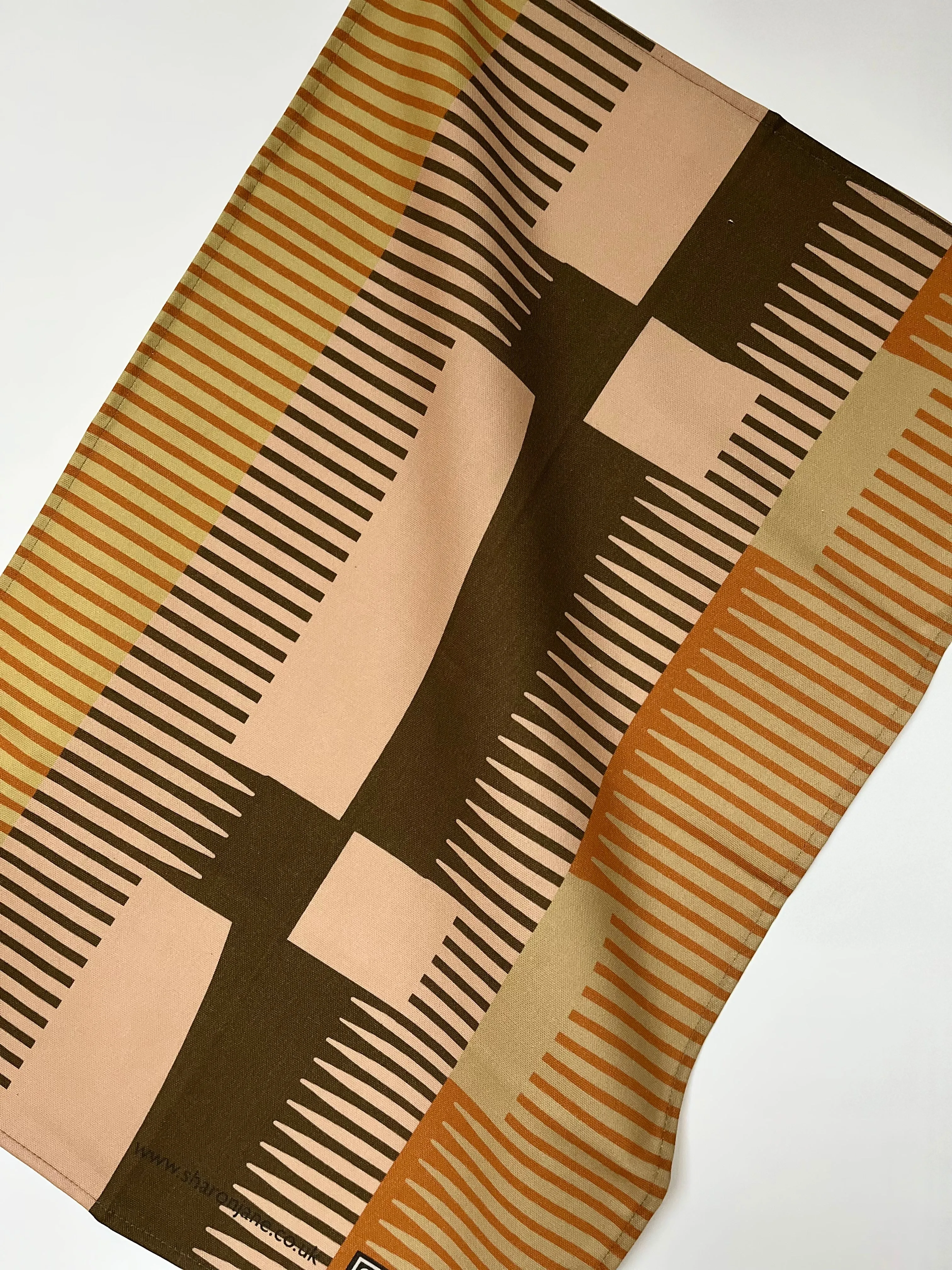 Combed Stripe Tea Towel - Mocha    Blush