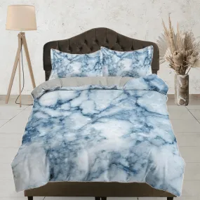 Contemporary bedroom set sky blue aesthetic duvet cover, marble abstract art room decor boho chic bedding set full king queen