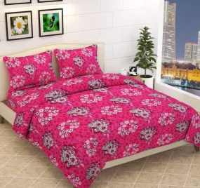 COQUETRY Silky Fleece Floral Designed King Size Warm Double Bedsheets with 2 Pillow Cover for Your Home, Kids Room, Guestroom & Hotel (90x100 Inches) (Pink)