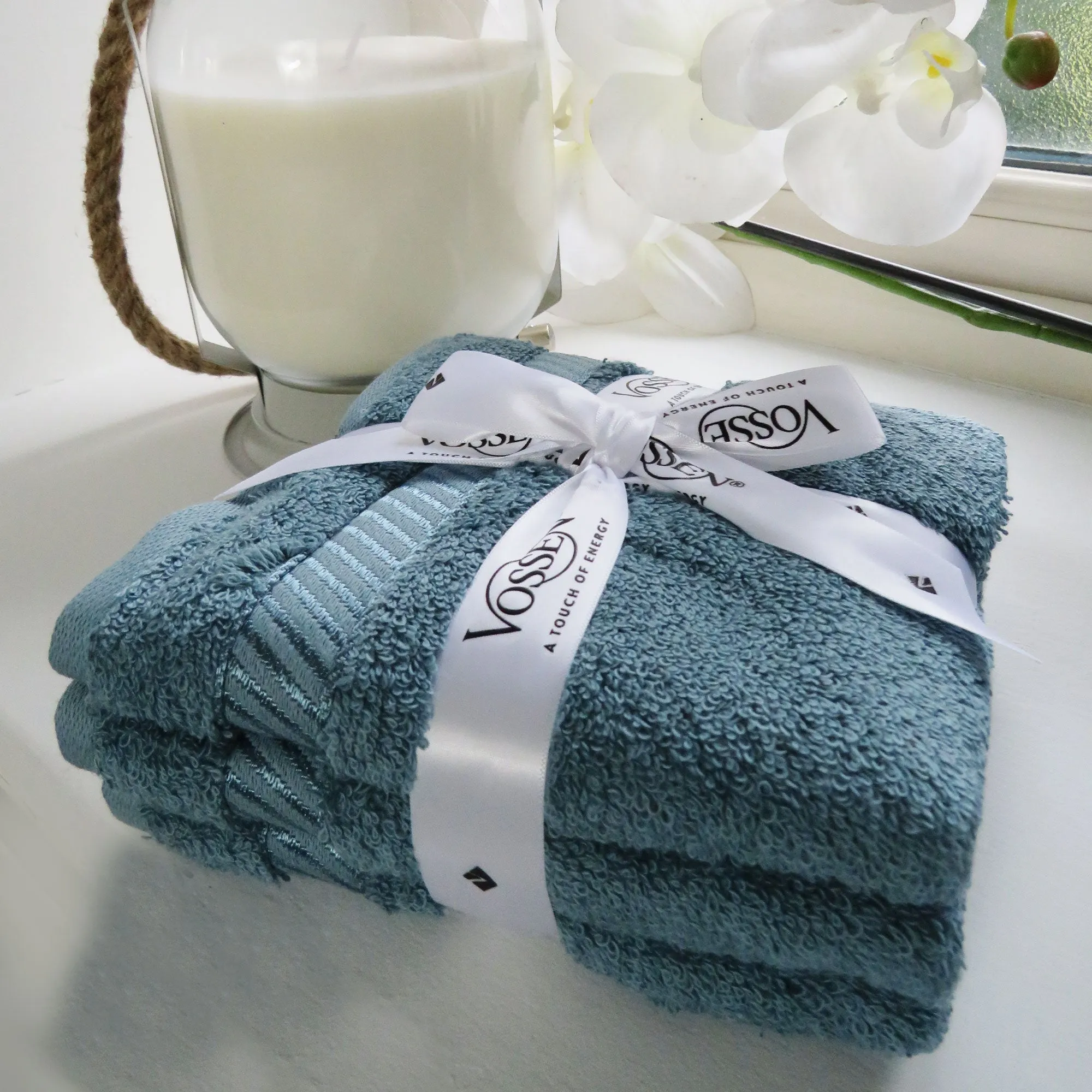 Cosmos Blue Cotton Terry Guest Towel Bundle - Set of 3