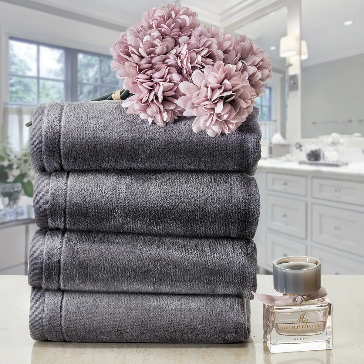 Cotton Hand towels Set of 4 - Grey (Wholesale)