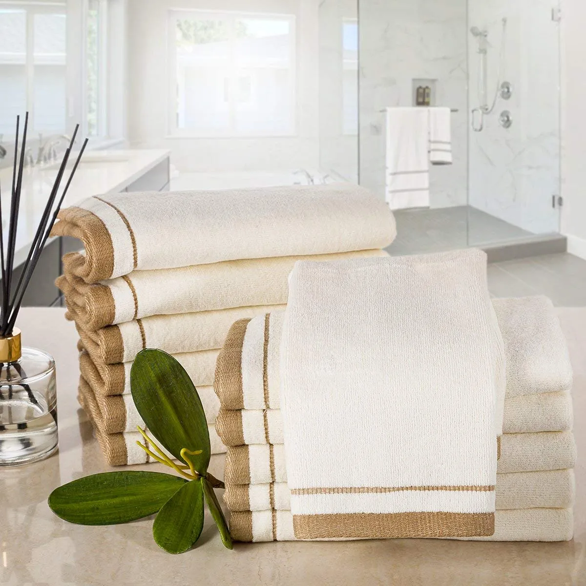 Cotton velour Set of 12 Towels - Ivory  (Wholesale)