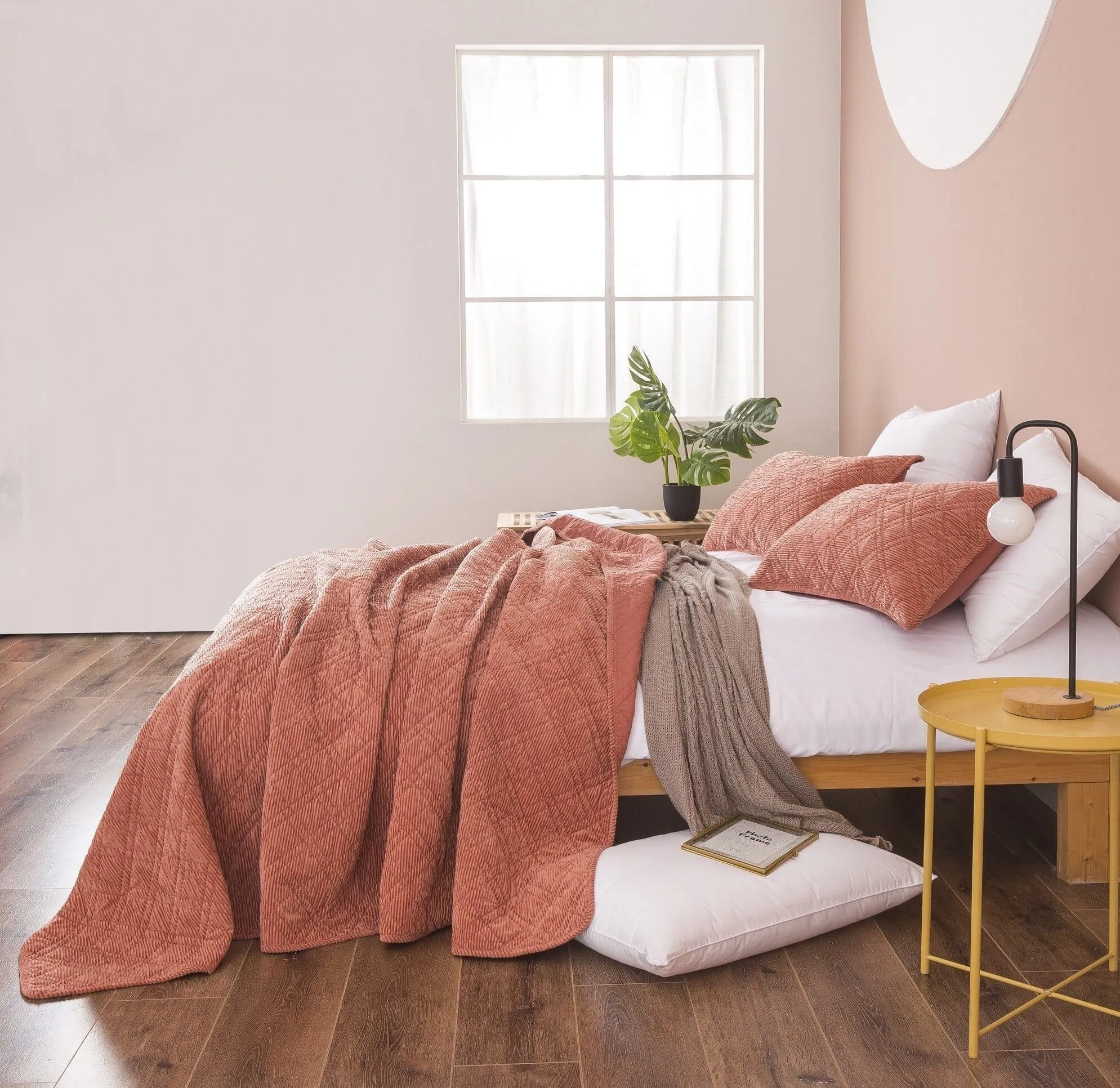 DaDalogy Bedding Terracotta Coral Brick Orange Soft Velour Corduroy Bedspread Set (JHW952)