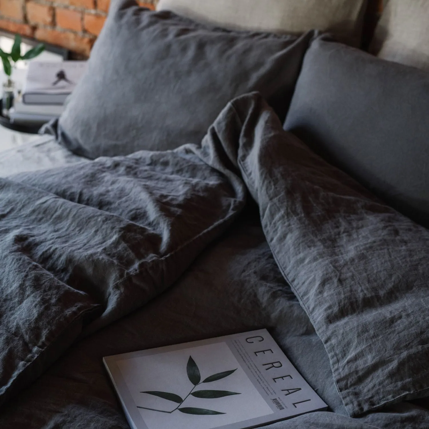 Dark Grey Linen Duvet Cover Set