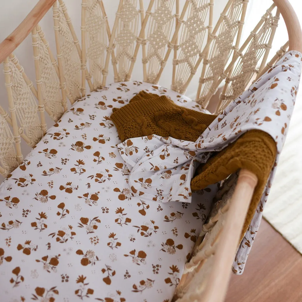 DESERT DAISY bamboo JERSEY BASSINET sheet (larger print)