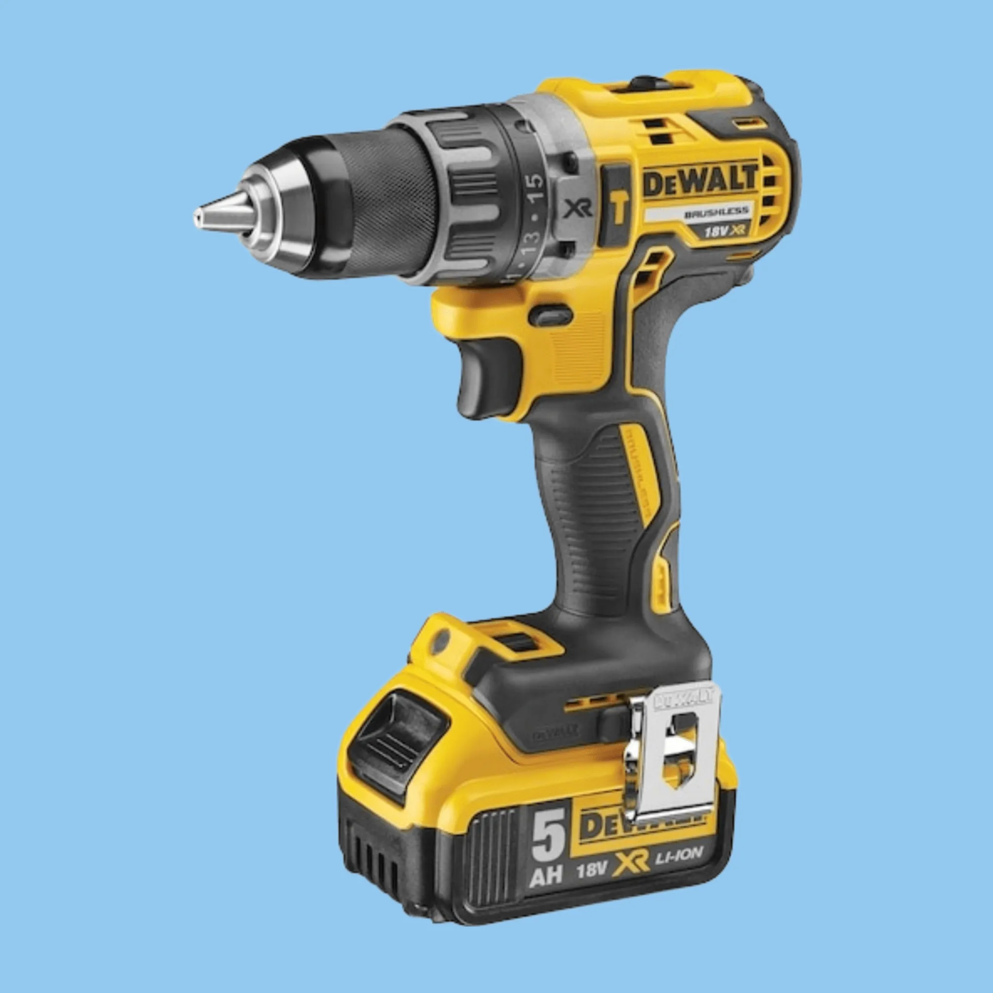 DeWalt 18V Brushless Compact Drill Driver, 2 x 5.0Ah batteries, charger and kit box