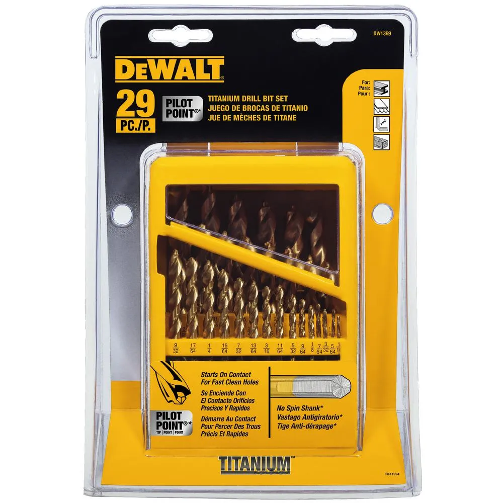 DeWalt DW1969 29-Piece Pilot Point Drill Bit Set Metal Index