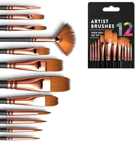 Eclet Craft Painting Brushes Set of 12 Professional Round Pointed Tip Nylon Hair Artist Acrylic Paint Brush for Acrylic/Watercolor/Oil Painting(N)