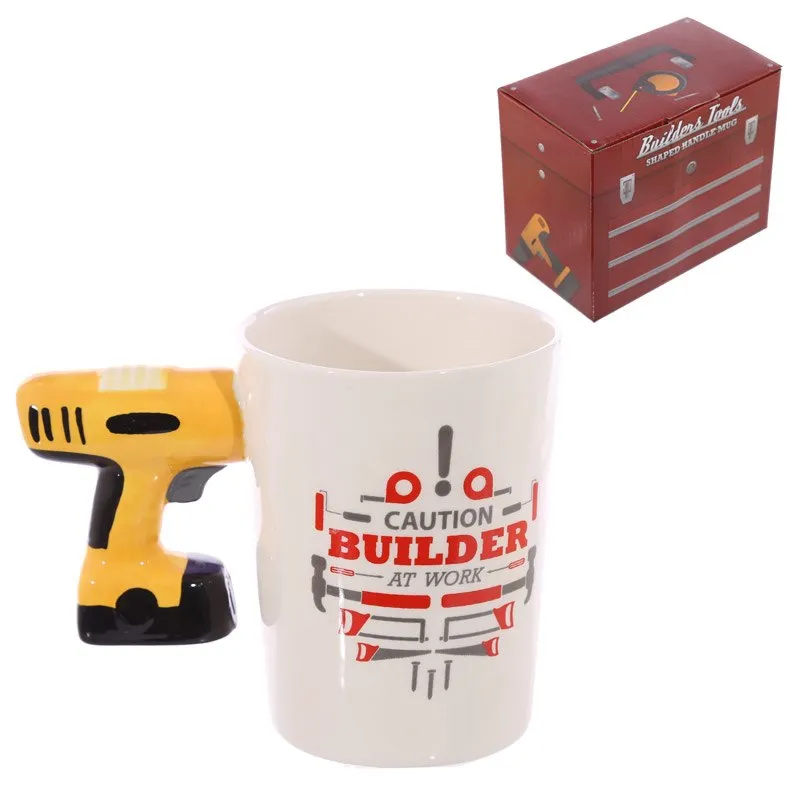 Electric Drill Mug Novelty Shaped Handle Ceramic Tool Mug Gifts for Dad Tool Mug Garage Decor, Woodworking Tools Builders