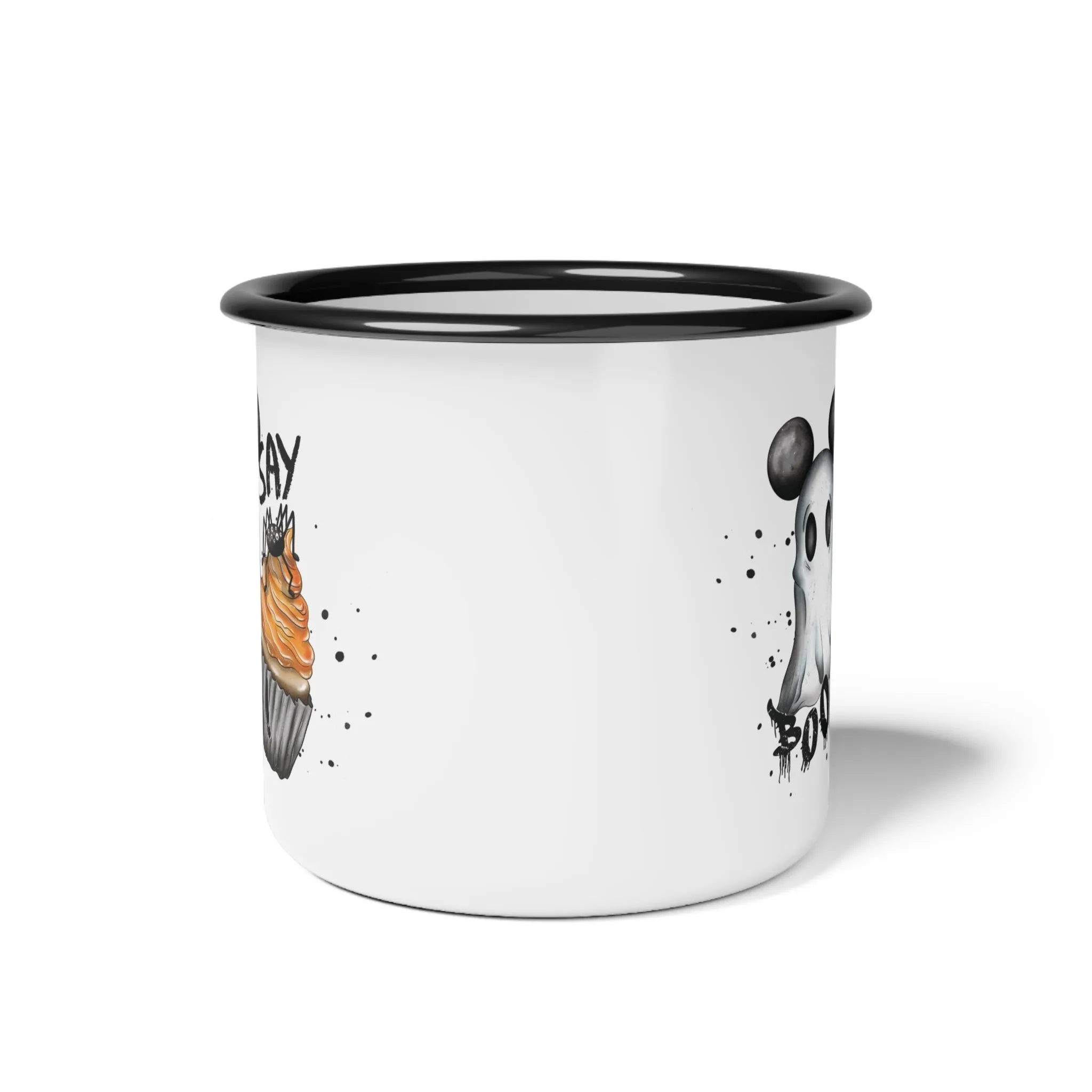 Enamel Camp Cup with Say Boo Ghost and Spider Design