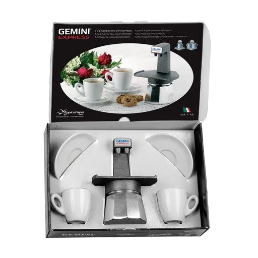 Eppicotispai - Gemini Express Espresso Maker (Black) with 2 Espresso Cups & Gift Boxed - Made in Italy