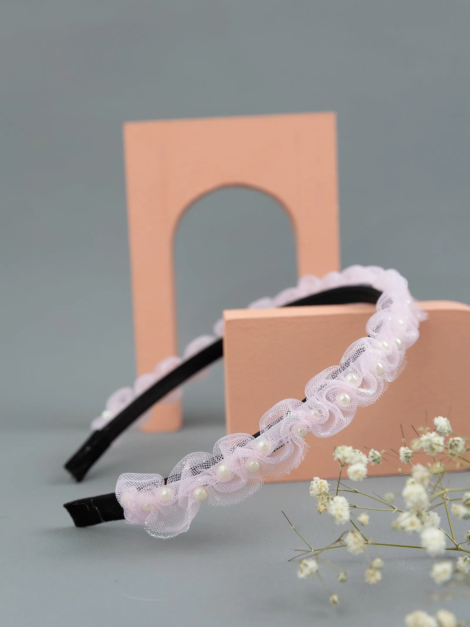 Faux Pearl Embellished Ethnic Headband- Light Pink