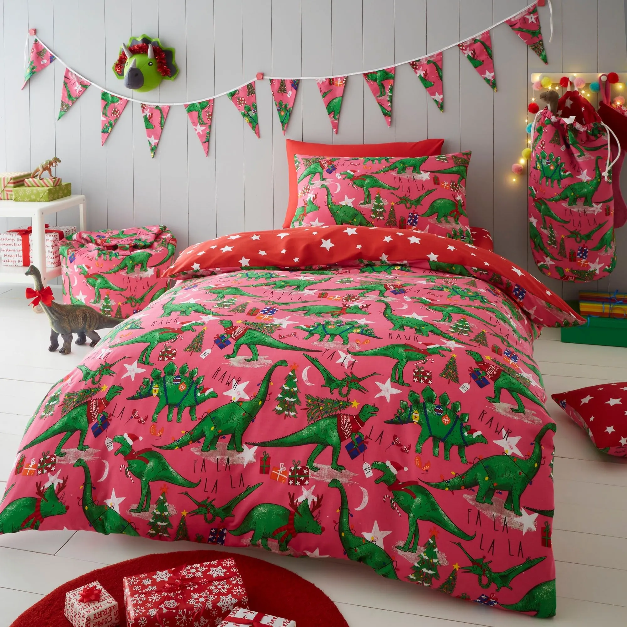 Festive Dinosaur Christmas Bedding