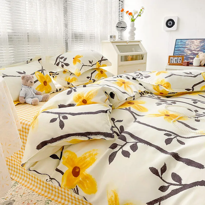 Four-piece Set Sanding Skin Bed Sheet Quilt Cover