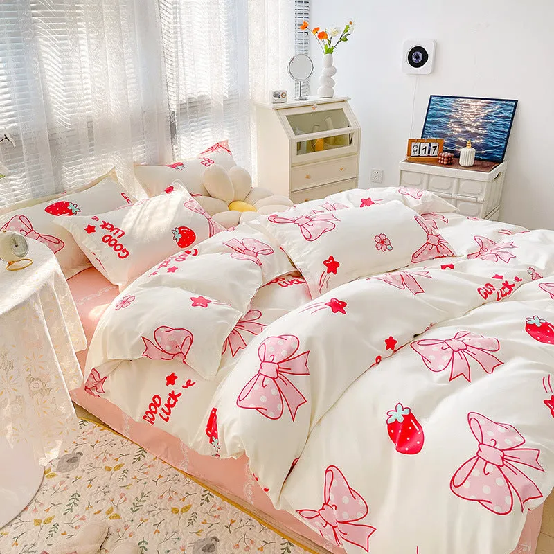 Four-piece Set Sanding Skin Bed Sheet Quilt Cover