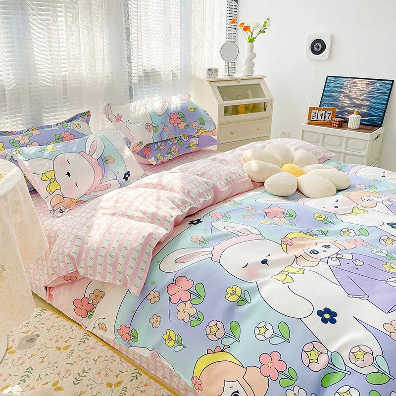 Four-piece Set Sanding Skin Bed Sheet Quilt Cover