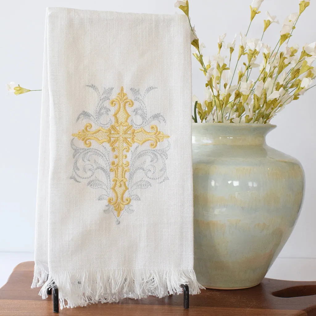 Gold and Silver Cross Hand Towel