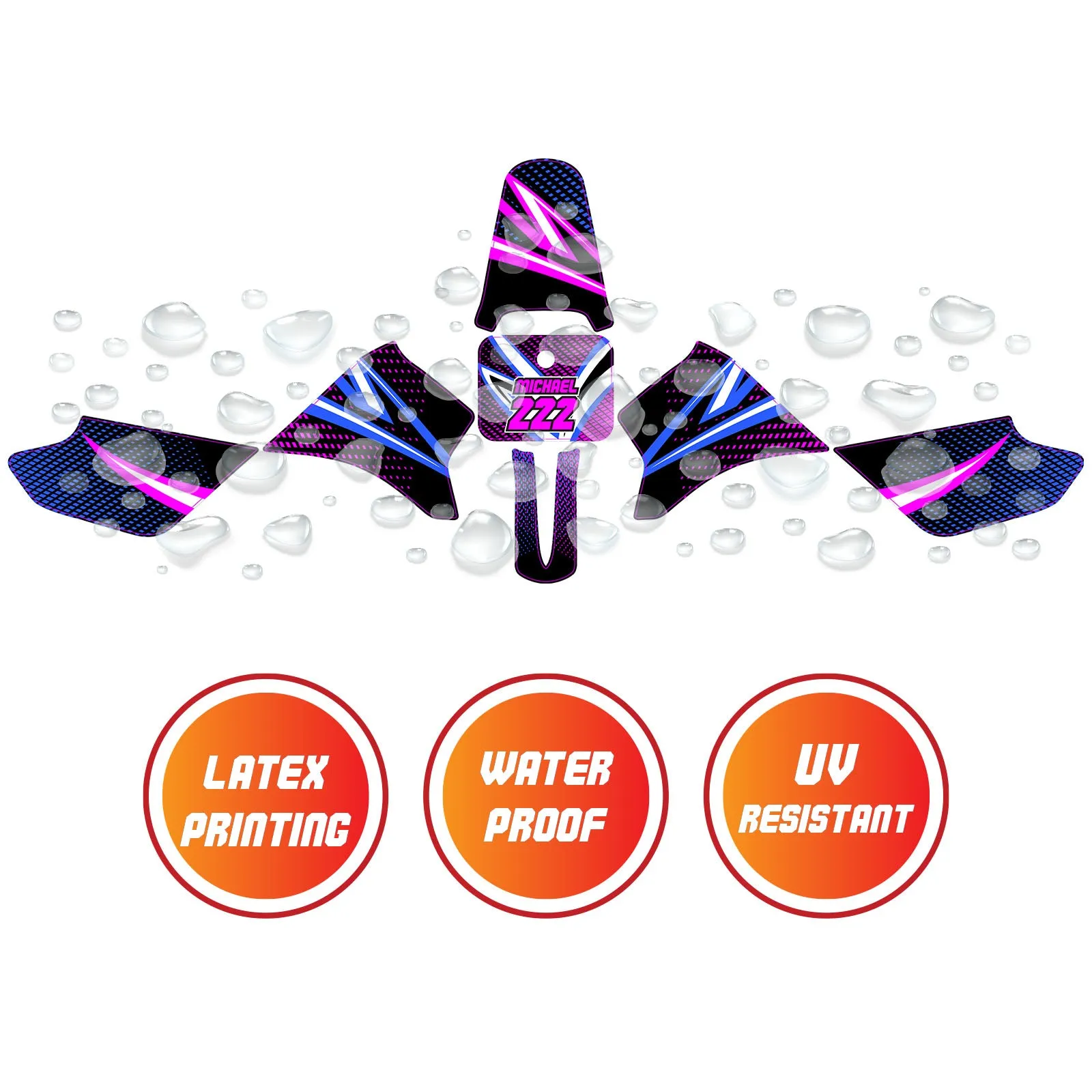 Graphic Kit Decals Fairing Sticker Custom Number For Razor MX350 MX400 - C011 Neon Prism