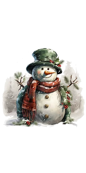 Green Hat Snowman - Printed Guest Towel