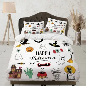 Happy halloween cute full size bedding & pillowcase, duvet cover set dorm bedding, halloween decor, nursery toddler bedding, halloween gift