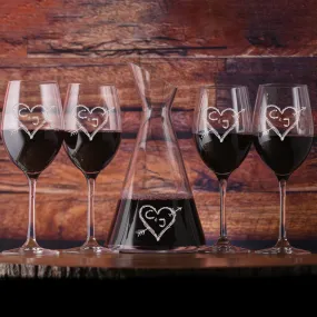 Initials in Heart Wine Decanter Glasses Wedding Gift