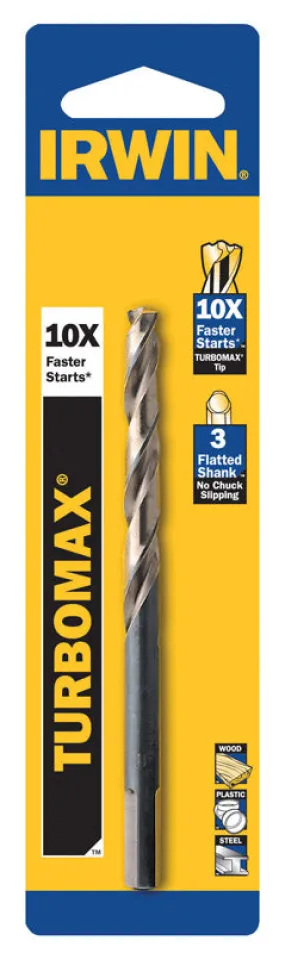 Irwin Turbomax 13/32 in. X 5-1/4 in. L High Speed Steel Drill Bit Straight Shank 1 pc