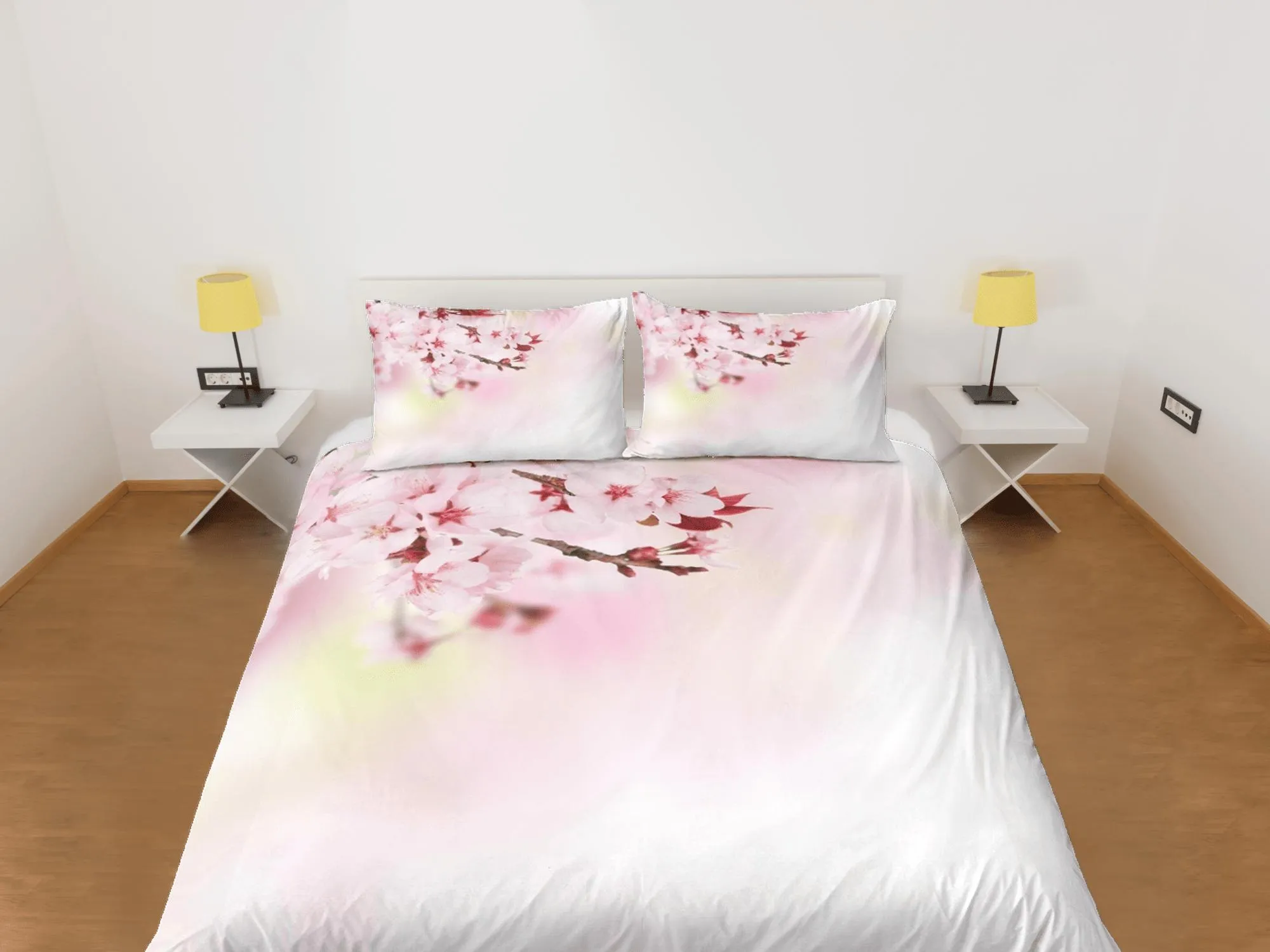 Japanese cherry blossom bedding floral prints duvet cover queen, king boho bedding designer bedspread minimalist full size bedding aesthetic