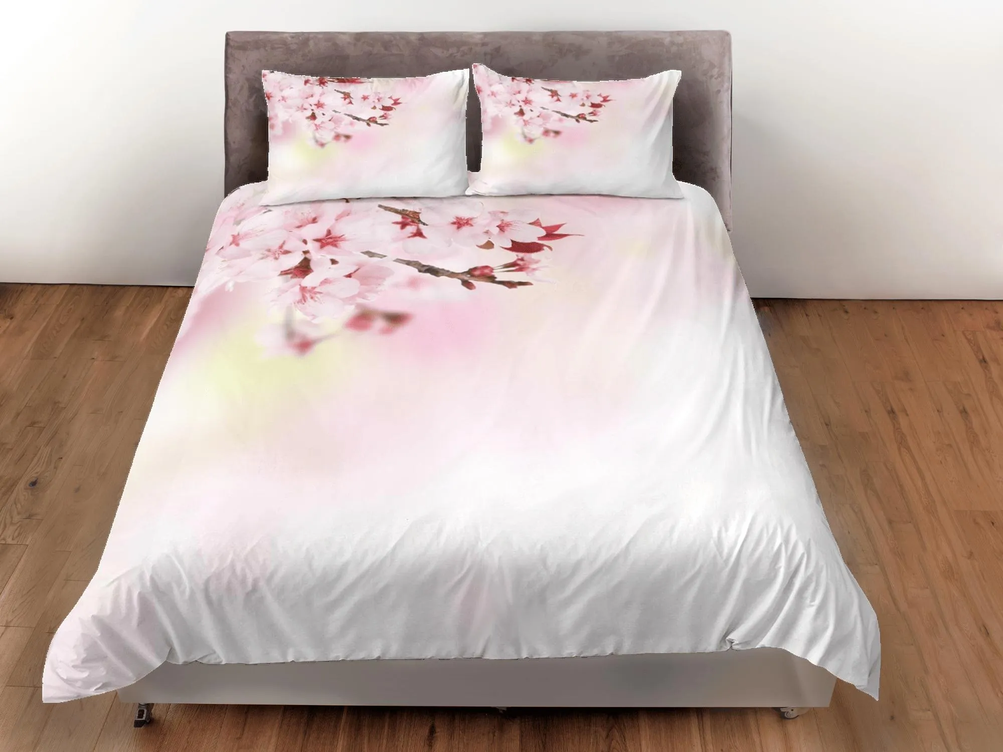 Japanese cherry blossom bedding floral prints duvet cover queen, king boho bedding designer bedspread minimalist full size bedding aesthetic