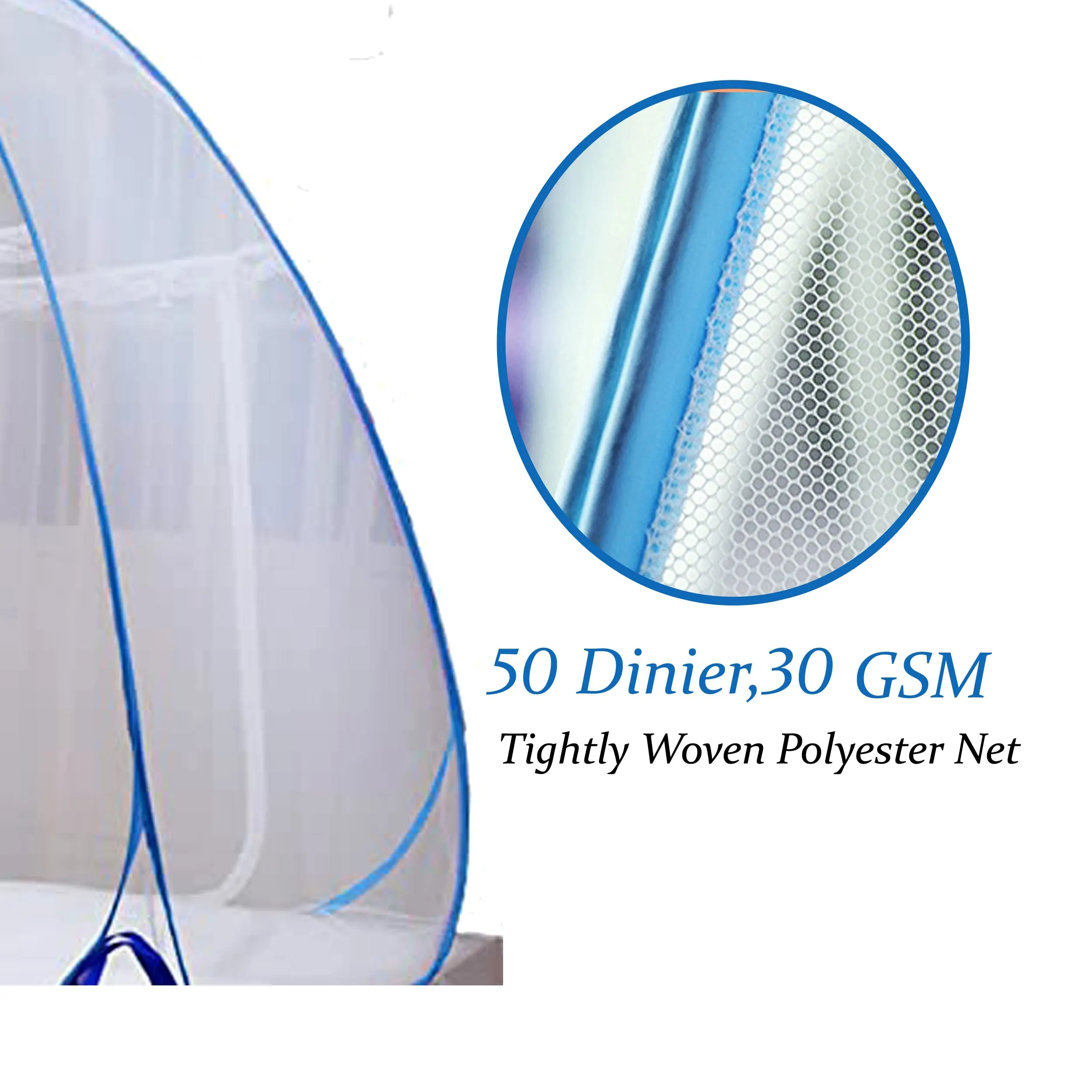 JDX Mosquito Net for Double Bed | King Size Foldable Machardani | Polyester 30GSM Strong Net | PVC Coated Corrosion Resistant Steel Wire - Blue