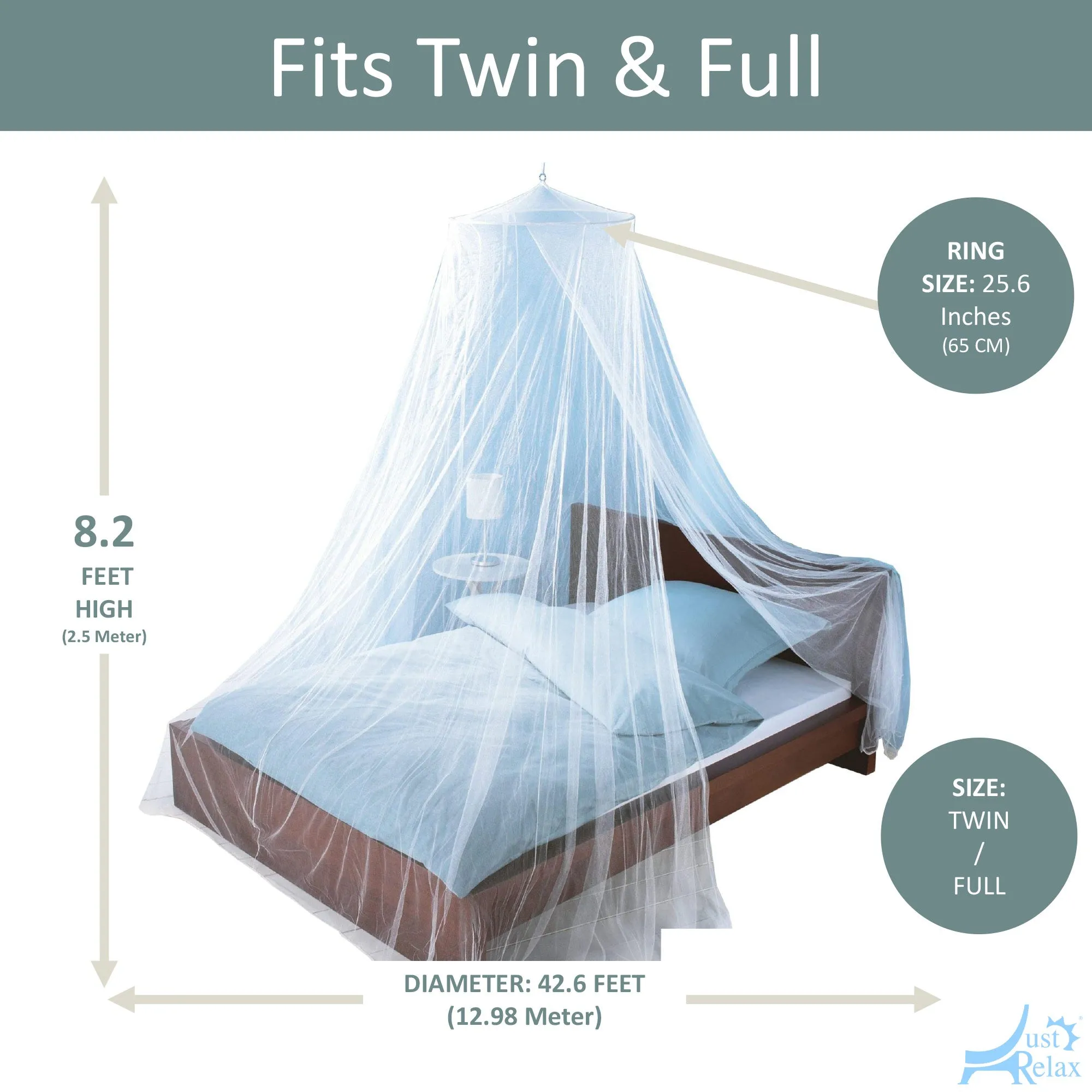 Just Relax Elegant Mosquito Net Bed Canopy Set, White, Twin-Full