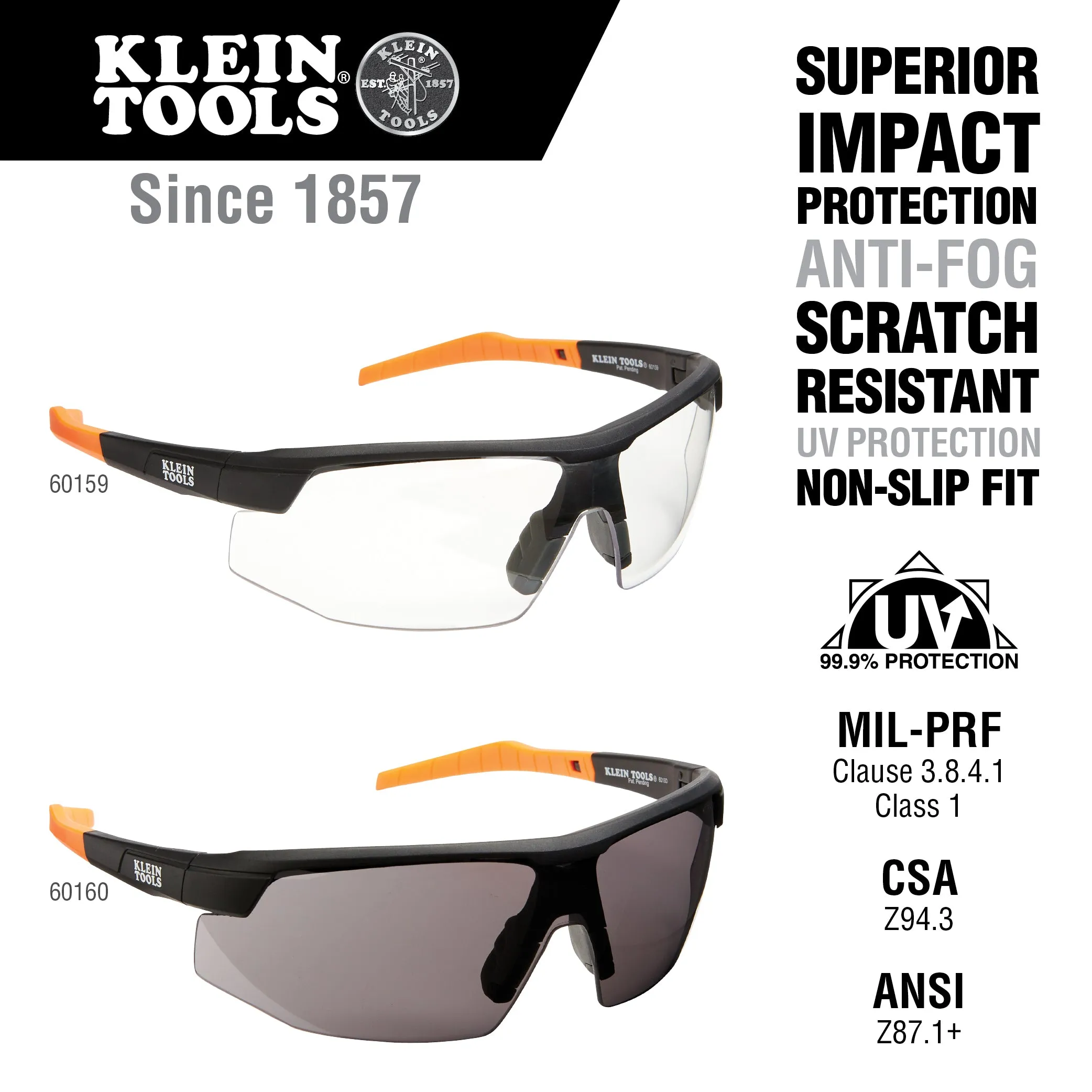 Klein 60159 Standard Safety Glasses, Clear Lens