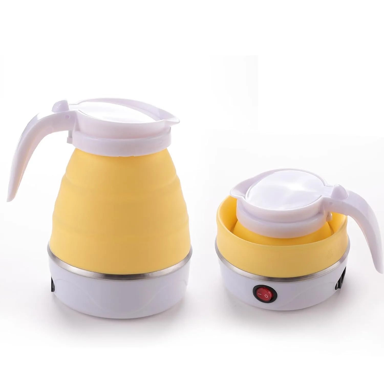 Kuber Industries Pack of 5 Foldable Electric Kettle 600 ML|Silicone Body With 304-Stainless Steel Base|Leak Proof Design|Multipurpose Portable Electric Kettle for Travel, Office & Home|600W|Yellow