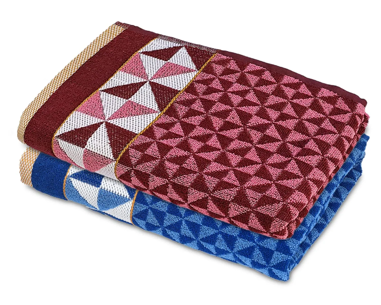 Kuber IndustriesTringle Printed Super Soft, Fluffy, and Absorbent, Cotton Bath Towel Perfect for Daily Use, 30"x60"- Pack of 2 (Maroon & Blue)