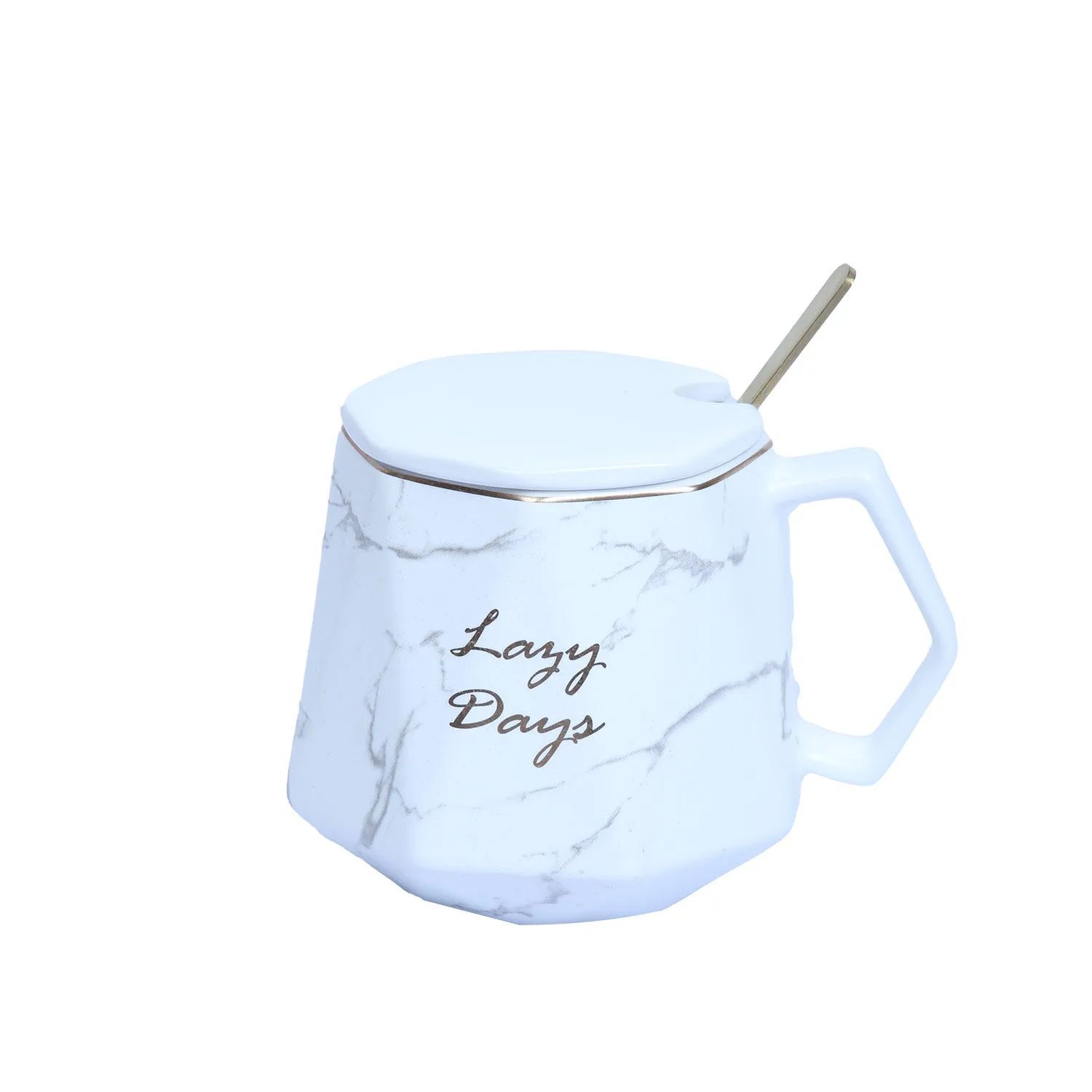 Lazy Day Ceramic Coffee & Tea Mug with Lid & Spoon