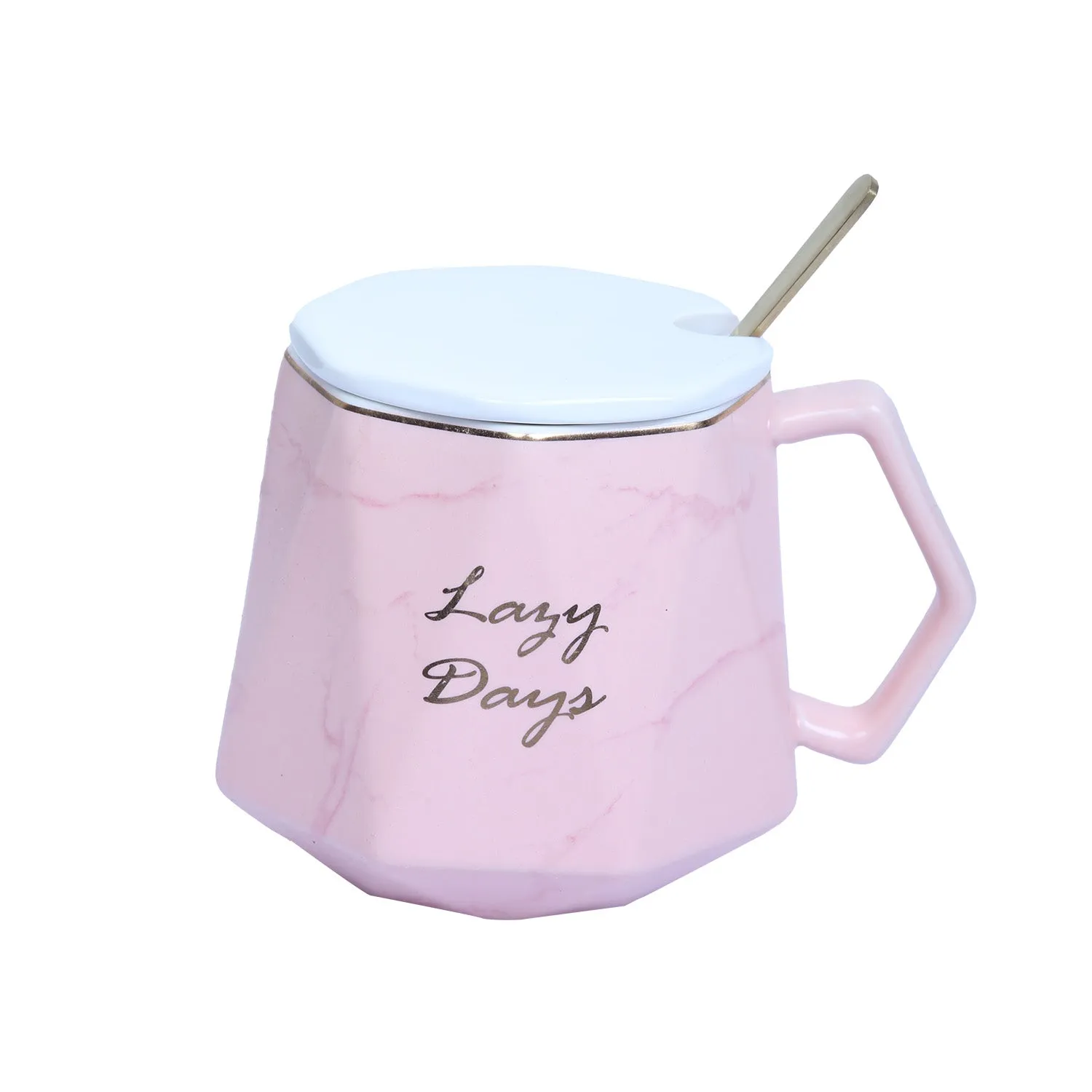 Lazy Day Ceramic Coffee & Tea Mug with Lid & Spoon