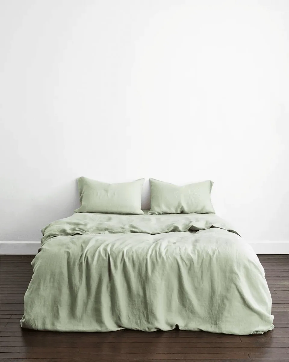 Linen Bedding Duvet Cover | 3 Pc Set | Sage Green