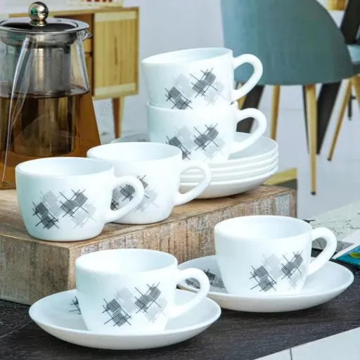 Liner Glaze  Cup & Saucer Set, 6 Pcs