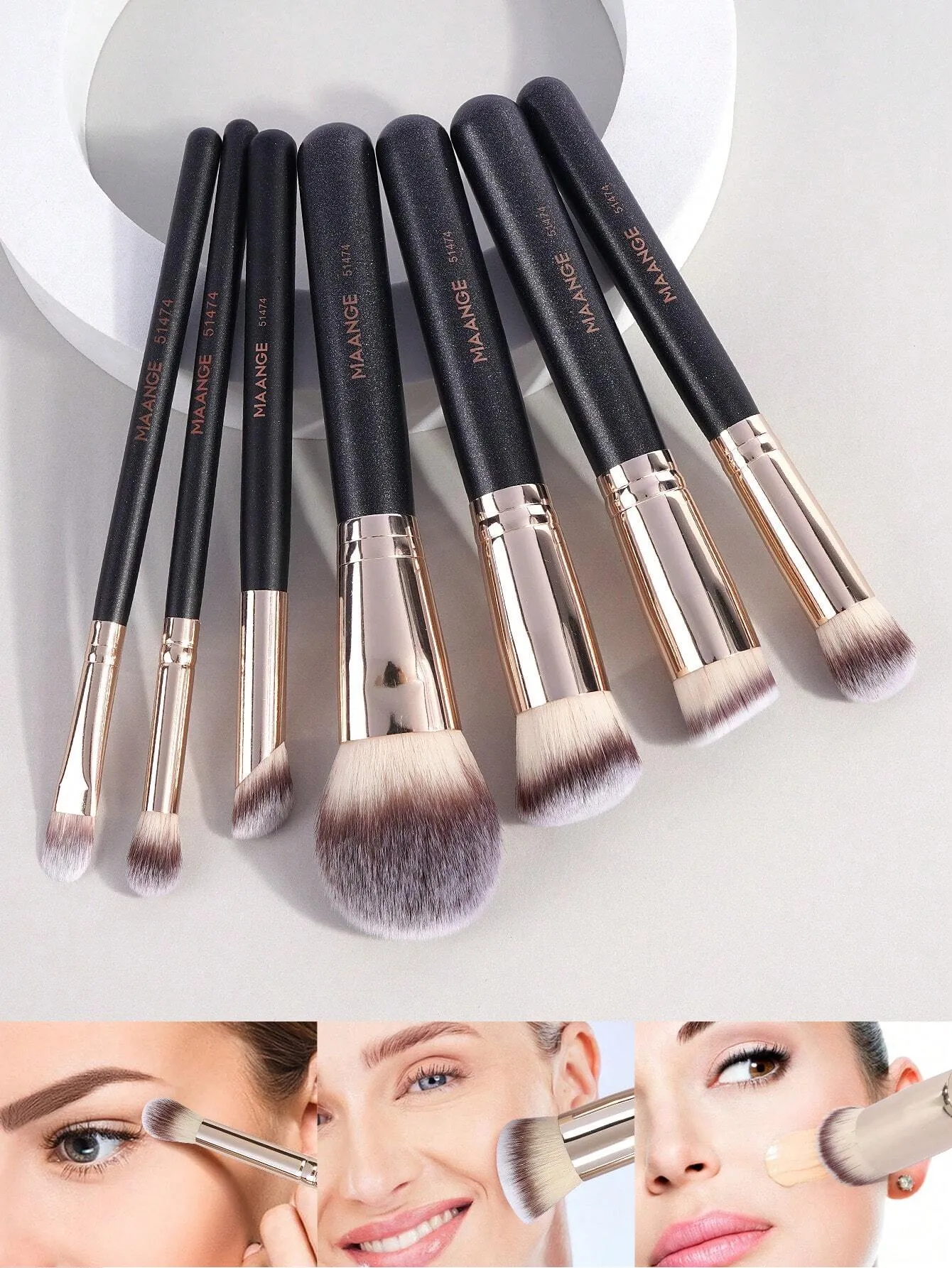 MAANGE 7pcs Makeup Brushes Set With Large, Medium And Small Foundation Brushes Eyeshadow Brushes Swoosh Brushes Nose Shadow Brushes Concealer Brushes Makeup Tools,Brush Set For Travel,Gifts For Women