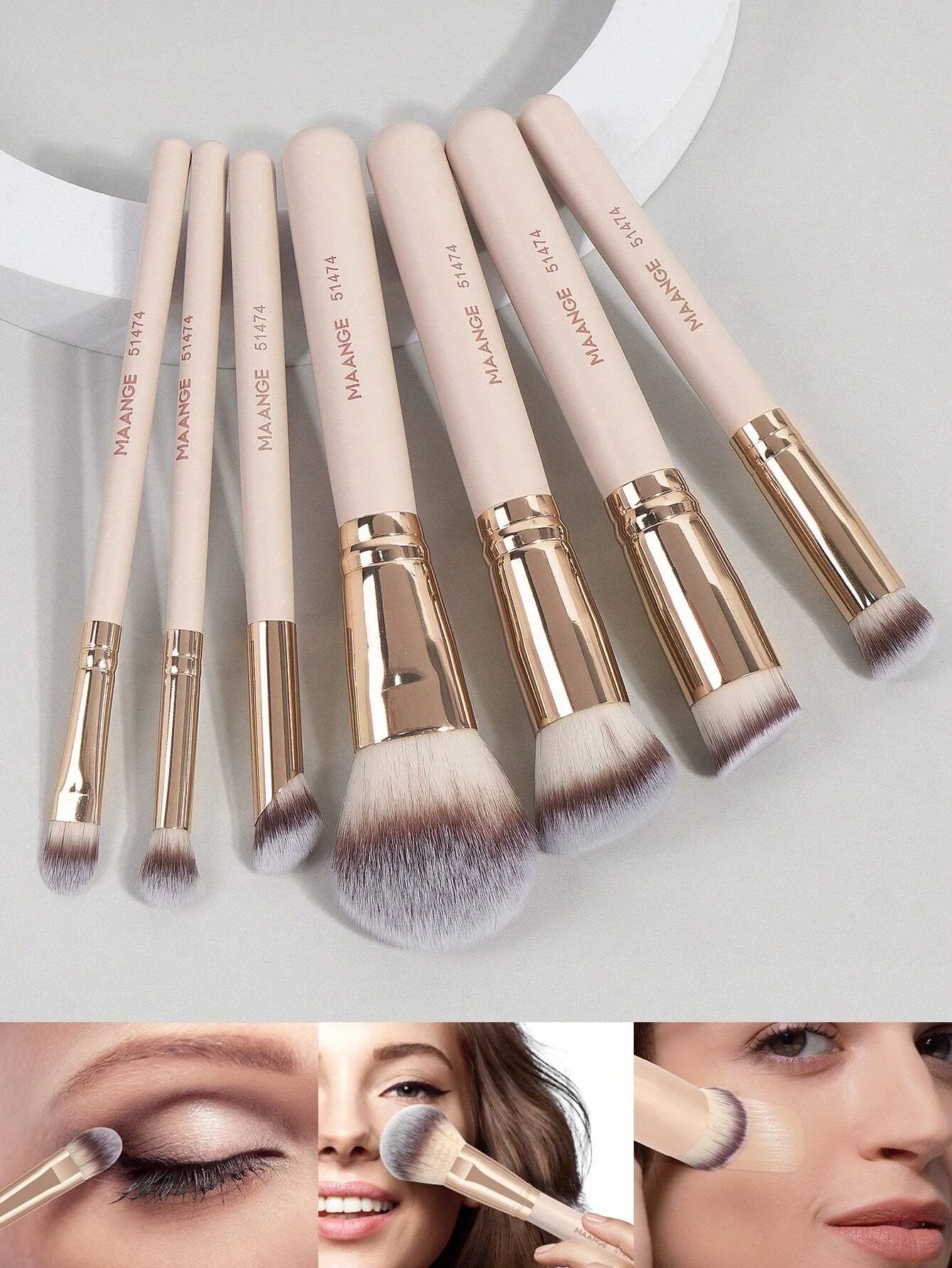 MAANGE 7pcs Makeup Brushes Set With Large, Medium And Small Foundation Brushes Eyeshadow Brushes Swoosh Brushes Nose Shadow Brushes Concealer Brushes Makeup Tools,Brush Set For Travel,Gifts For Women