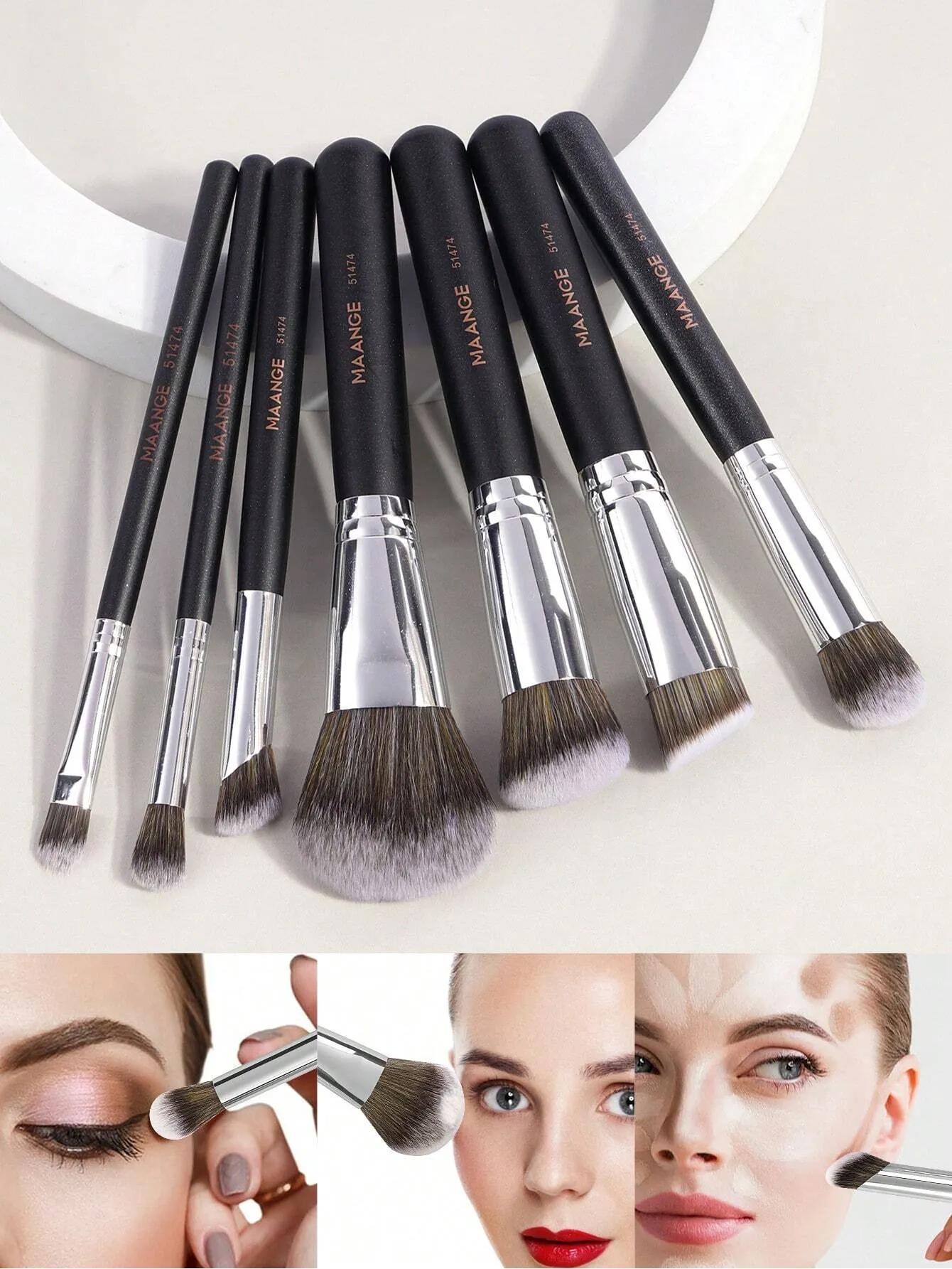 MAANGE 7pcs Makeup Brushes Set With Large, Medium And Small Foundation Brushes Eyeshadow Brushes Swoosh Brushes Nose Shadow Brushes Concealer Brushes Makeup Tools,Brush Set For Travel,Gifts For Women