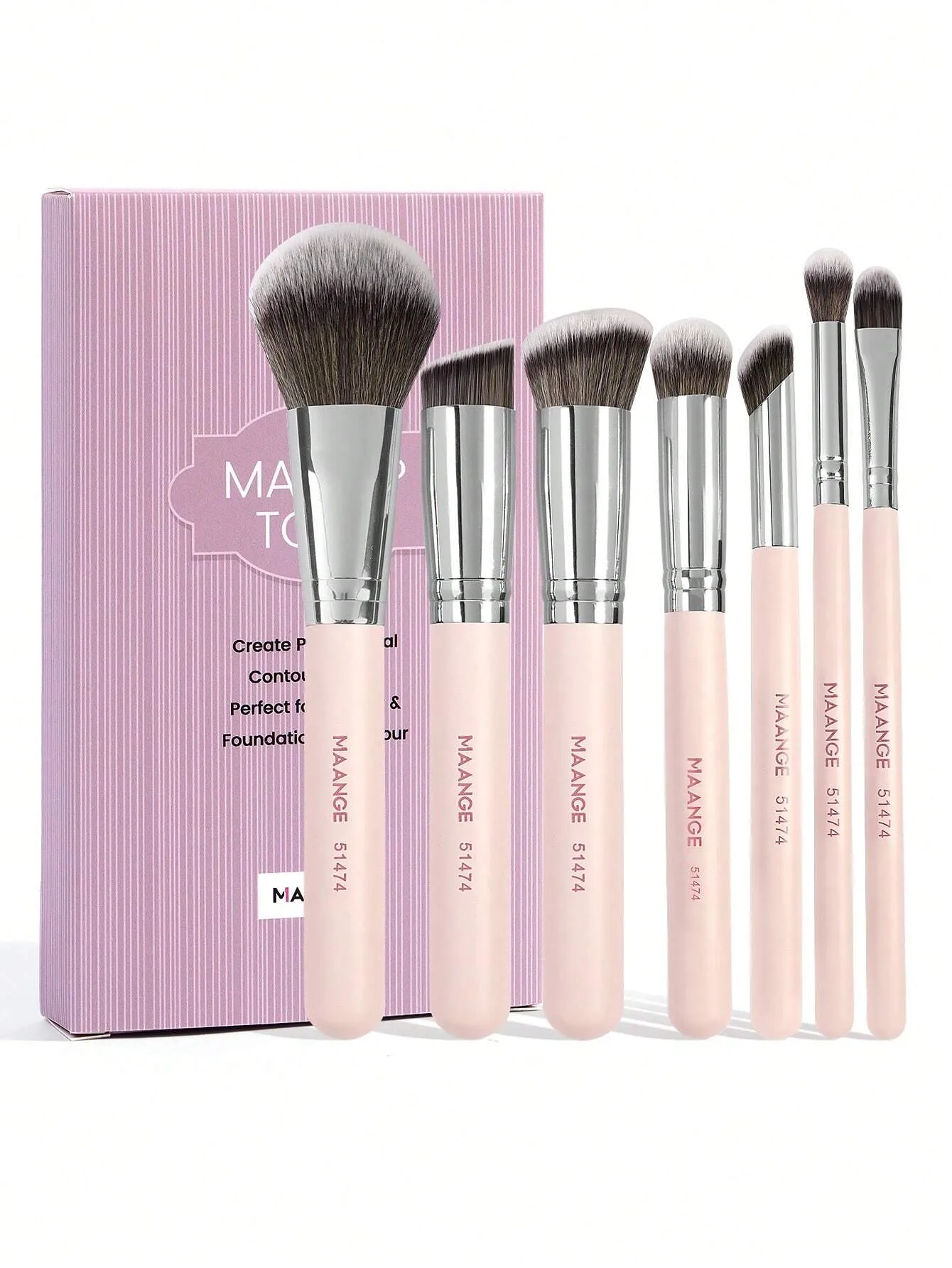 MAANGE 7pcs Makeup Brushes Set With Large, Medium And Small Foundation Brushes Eyeshadow Brushes Swoosh Brushes Nose Shadow Brushes Concealer Brushes Makeup Tools,Brush Set For Travel,Gifts For Women