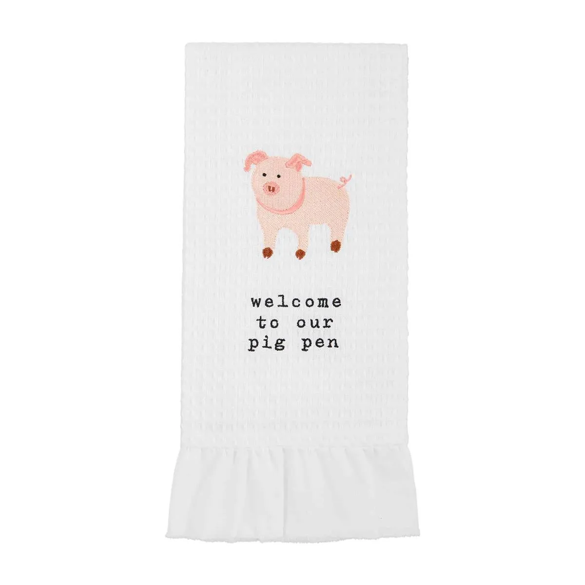 Mud Pie Pig Waffle Ruffle Edge Towel