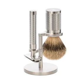 MUHLE Rocca, Stainless Steel, Shaving Set with Safety Razor and Silvertip Badger Shaving Brush