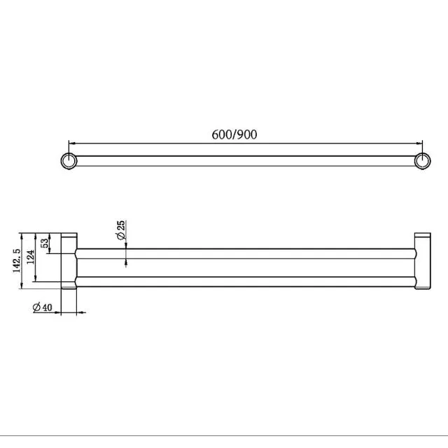 Nero Mecca Care 25mm Double Towel Grab Rail 900mm Brushed Gold