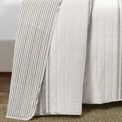 New - 3pc King Farmhouse Stripe Quilt Gray - Lush Décor