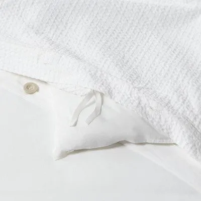 New - Twin/Twin Extra Long Washed Waffle Weave Duvet Cover & Sham Set White - Threshold